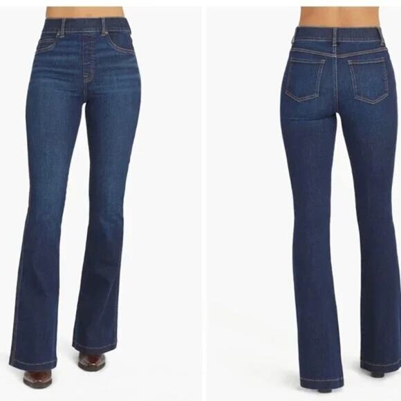 Spanx Flare Jeans Dark Wash High Rise Women's Small Tall Slimming - Picture 1 of 8
